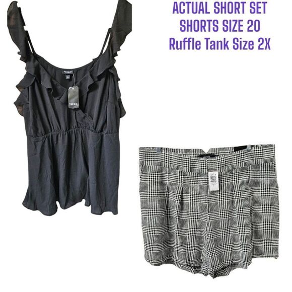 TORRID Black Georgette Ruffle Tank & Glen Plaid Crepe Short Set - Picture 1 of 16